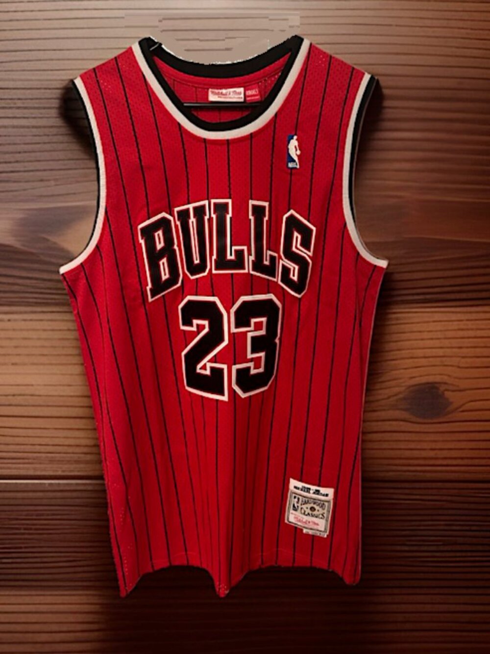 Michael Jordan, Chicago Bulls 1995/96 Mitchell & Ness Red pinstripe Jersey Sz48